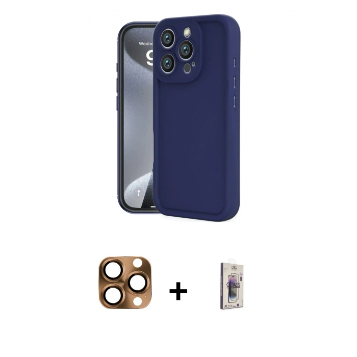 MARSİLYAN™- iPhone 16 Pro Max Kılıf Yankı Yansıma Özel Seri - Siyah Bilvis 3D Cam Ekran Koruyucu + Pers Alüminyum Kamera Lens - CLTM