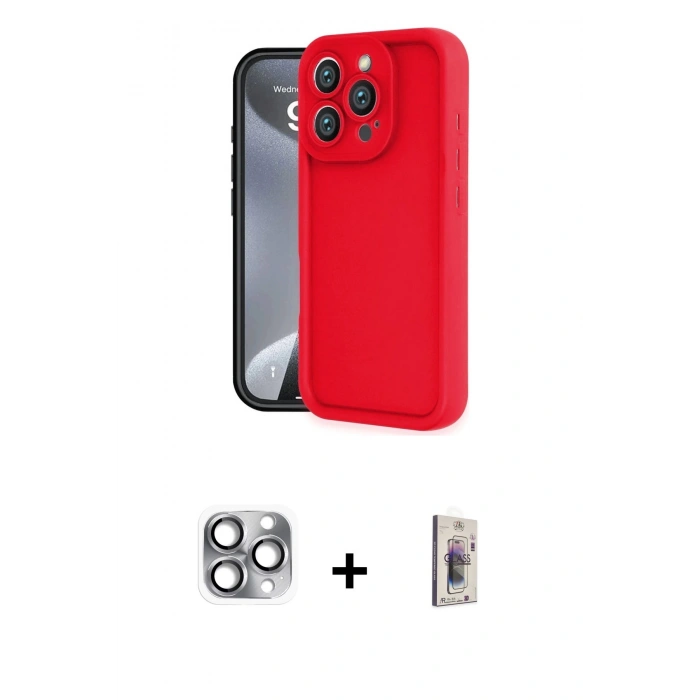 MARSİLYAN™- iPhone 16 Pro Max Kılıf Yankı Yansıma Özel Seri - Siyah Bilvis 3D Cam Ekran Koruyucu + Gri Pers Alüminyum Kamera Lens