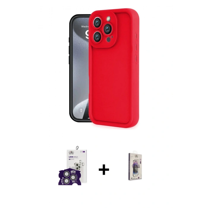 MARSİLYAN™- iPhone 16 Pro Max Kılıf Yankı Yansıma Özel Seri - Siyah Bilvis 3D Cam Ekran Koruyucu + Bilvis Titan Kamera Lens - GS