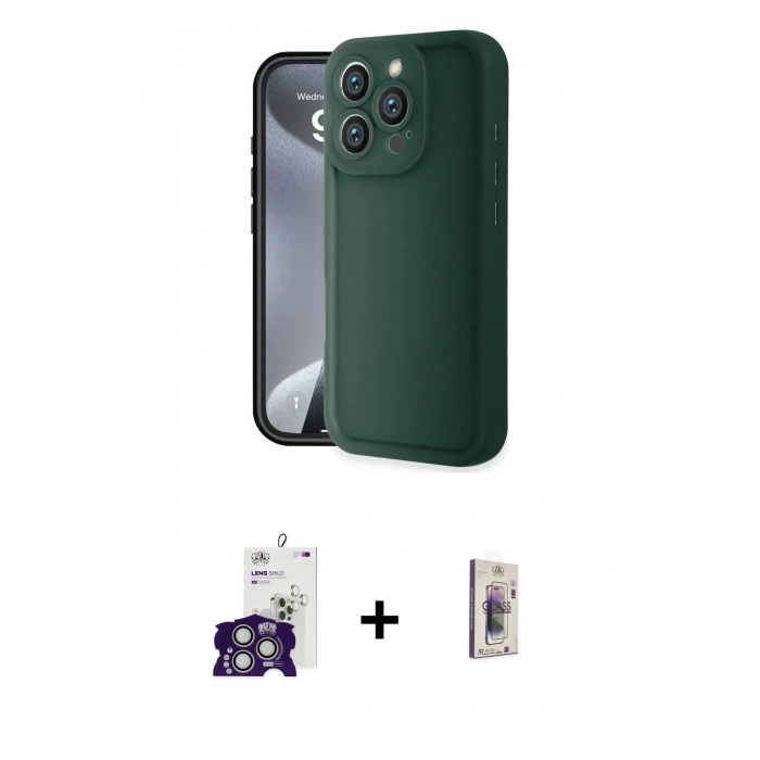 MARSİLYAN™- iPhone 16 Pro Max Kılıf Yankı Yansıma Özel Seri - Siyah Bilvis 3D Cam Ekran Koruyucu + Bilvis Titan Kamera Lens - GS