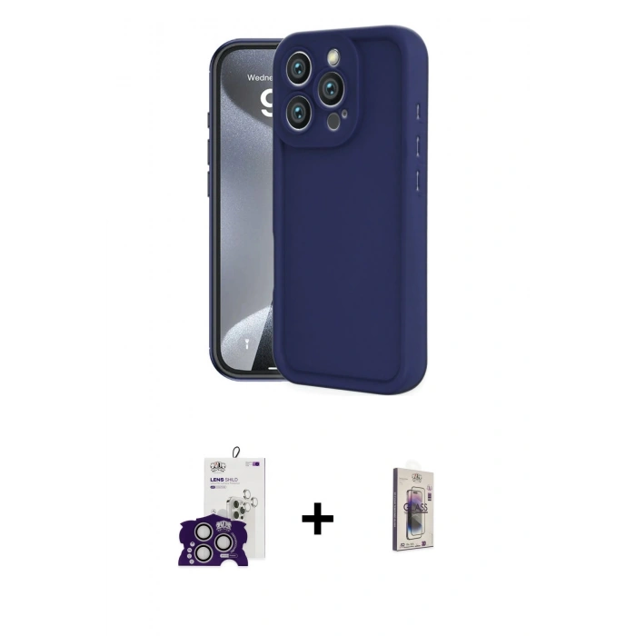 MARSİLYAN™- iPhone 16 Pro Max Kılıf Yankı Yansıma Özel Seri - Siyah Bilvis 3D Cam Ekran Koruyucu + Bilvis Titan Kamera Lens - GS