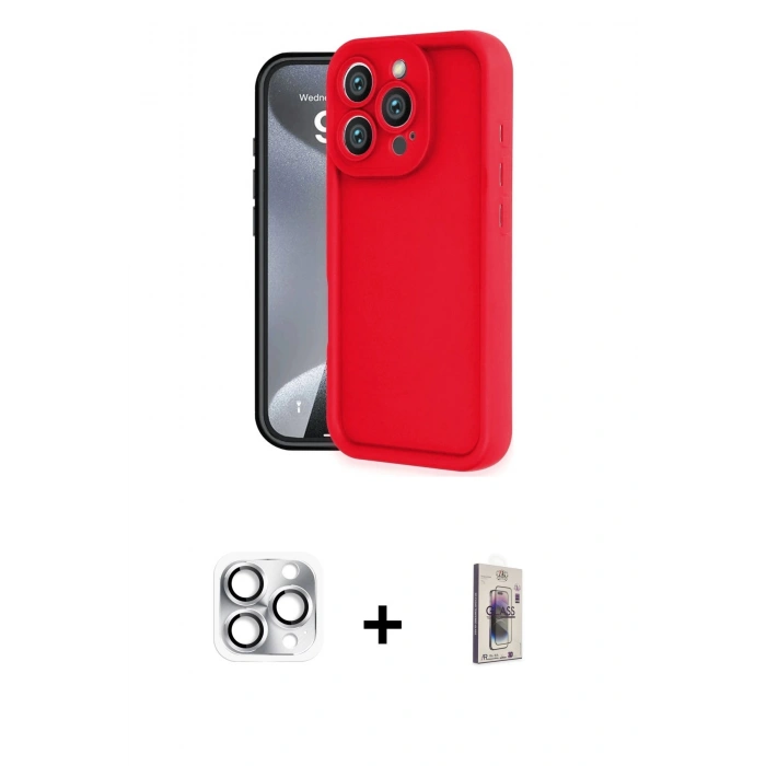 MARSİLYAN™- iPhone 16 Pro Max Kılıf Yankı Yansıma Özel Seri - Siyah Bilvis 3D Cam Ekran Koruyucu + Pers Alüminyum Kamera Lens - GS