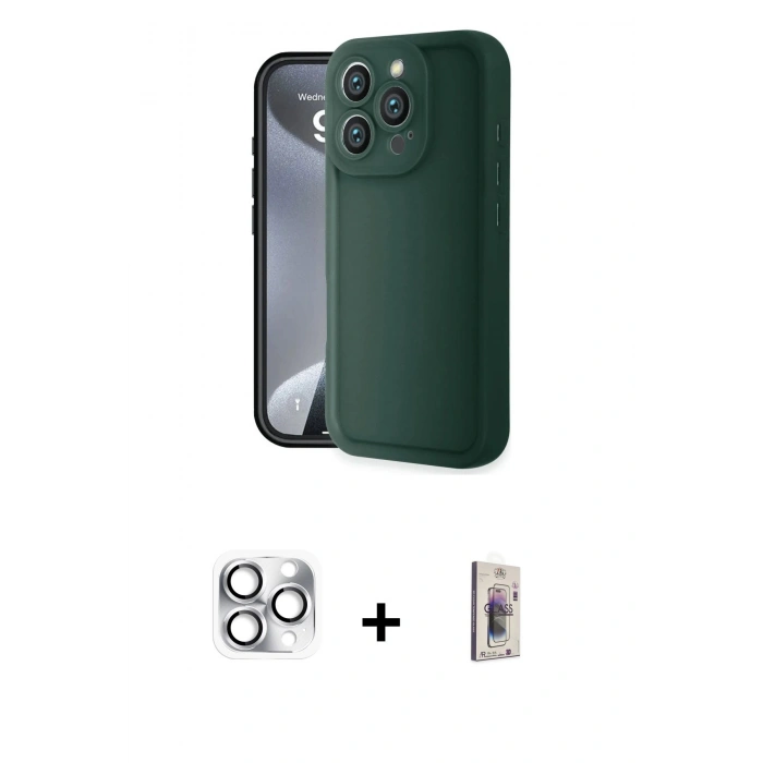 MARSİLYAN™- iPhone 16 Pro Max Kılıf Yankı Yansıma Özel Seri - Siyah Bilvis 3D Cam Ekran Koruyucu + Pers Alüminyum Kamera Lens - GS