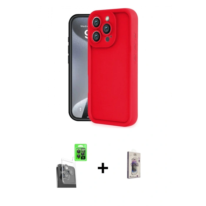 MARSİLYAN™- iPhone 16 Pro Max Kılıf Yankı Yansıma Özel Seri - Siyah Bilvis 3D Cam Ekran Koruyucu + Siyah Raze Metal Kamera Lens