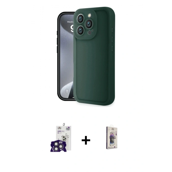 MARSİLYAN™- iPhone 16 Pro Max Kılıf Yankı Yansıma Özel Seri - Siyah Bilvis 3D Cam Ekran Koruyucu + Bilvis Titan Kamera Lens - TMGI