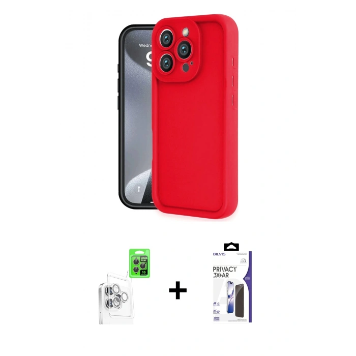 MARSİLYAN™- iPhone 16 Pro Max Kılıf Yankı Yansıma Özel Seri - Siyah Bilvis 3X AR Hayalet Cam Ekran Koruyucu + Raze Metal Kamera Lens - BZ