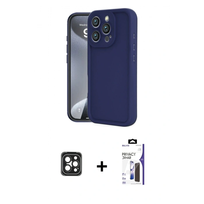 MARSİLYAN™- iPhone 16 Pro Max Kılıf Yankı Yansıma Özel Seri - Siyah Bilvis 3X AR Hayalet Cam Ekran Koruyucu + PVD Metal Kamera Lens - SH