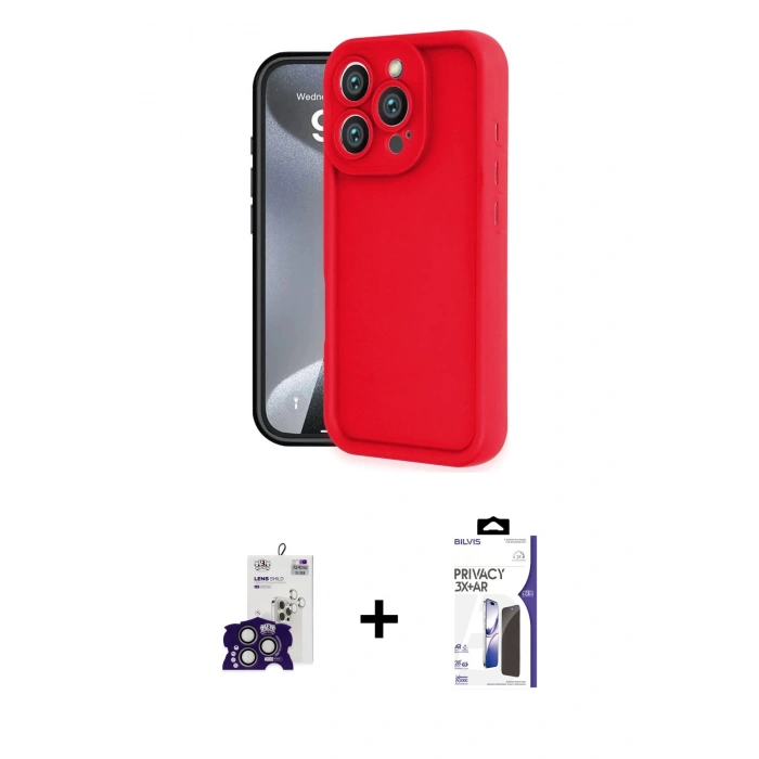 MARSİLYAN™- iPhone 16 Pro Max Kılıf Yankı Yansıma Özel Seri - Siyah Bilvis 3X AR Hayalet Cam Ekran Koruyucu + Bilvis Titan Kamera Lens - TMGI