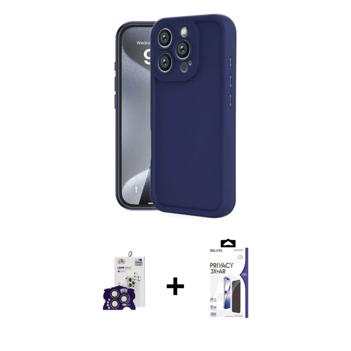 MARSİLYAN™- iPhone 16 Pro Max Kılıf Yankı Yansıma Özel Seri - Siyah Bilvis 3X AR Hayalet Cam Ekran Koruyucu + Bilvis Titan Kamera Lens - TMGI