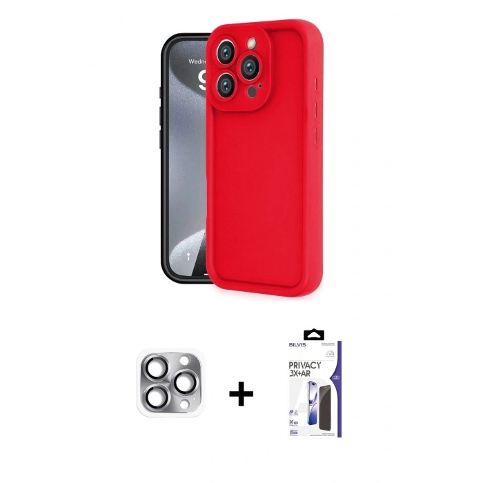 MARSİLYAN™- iPhone 16 Pro Max Kılıf Yankı Yansıma Özel Seri - Siyah Bilvis 3X AR Hayalet Cam Ekran Koruyucu + Pers Alüminyum Kamera Lens - GI