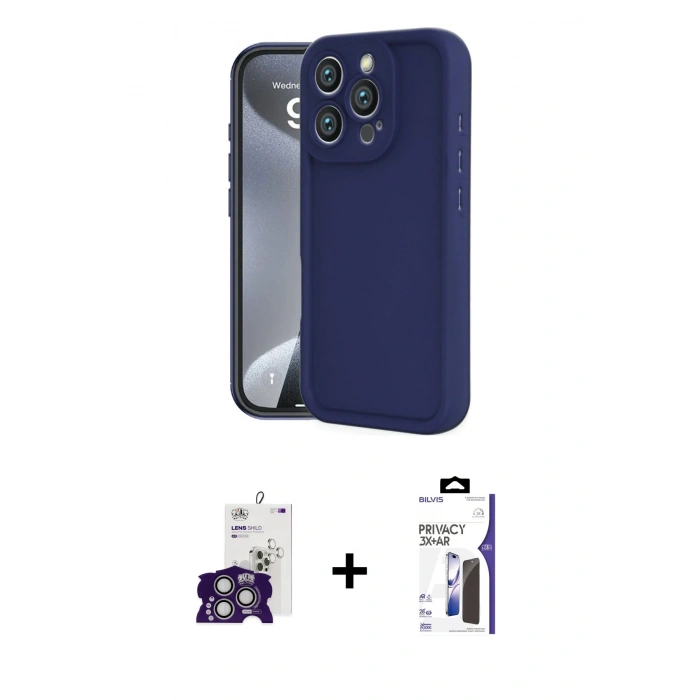 MARSİLYAN™- iPhone 16 Pro Max Kılıf Yankı Yansıma Özel Seri - Siyah Bilvis 3X AR Hayalet Cam Ekran Koruyucu + Bilvis Titan Kamera Lens - GS