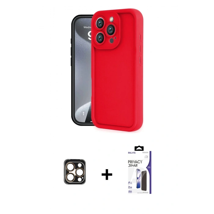 MARSİLYAN™- iPhone 16 Pro Max Kılıf Yankı Yansıma Özel Seri - Siyah Bilvis 3X AR Hayalet Cam Ekran Koruyucu + PVD Metal Kamera Lens - GD