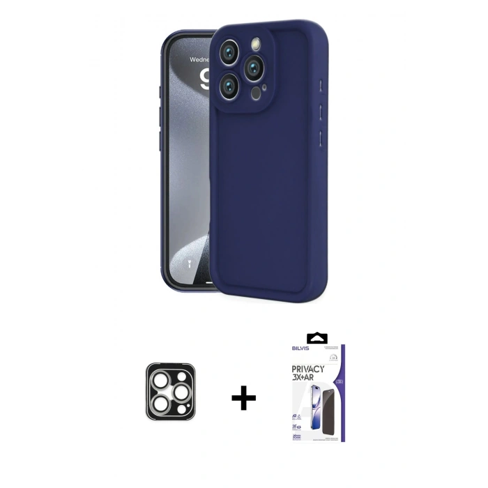 MARSİLYAN™- iPhone 16 Pro Max Kılıf Yankı Yansıma Özel Seri - Siyah Bilvis 3X AR Hayalet Cam Ekran Koruyucu + PVD Metal Kamera Lens - GS