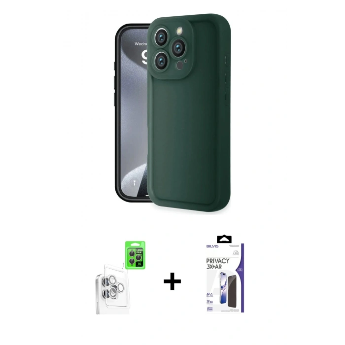 MARSİLYAN™- iPhone 16 Pro Max Kılıf Yankı Yansıma Özel Seri - Siyah Bilvis 3X AR Hayalet Cam Ekran Koruyucu + Raze Metal Kamera Lens - BZ