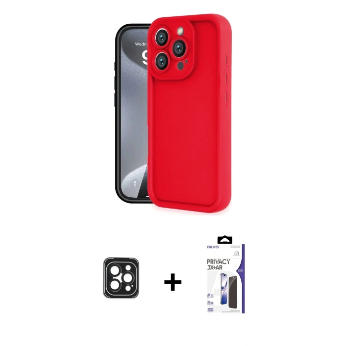 MARSİLYAN™- iPhone 16 Pro Max Kılıf Yankı Yansıma Özel Seri - Siyah Bilvis 3X AR Hayalet Cam Ekran Koruyucu + PVD Metal Kamera Lens - SH