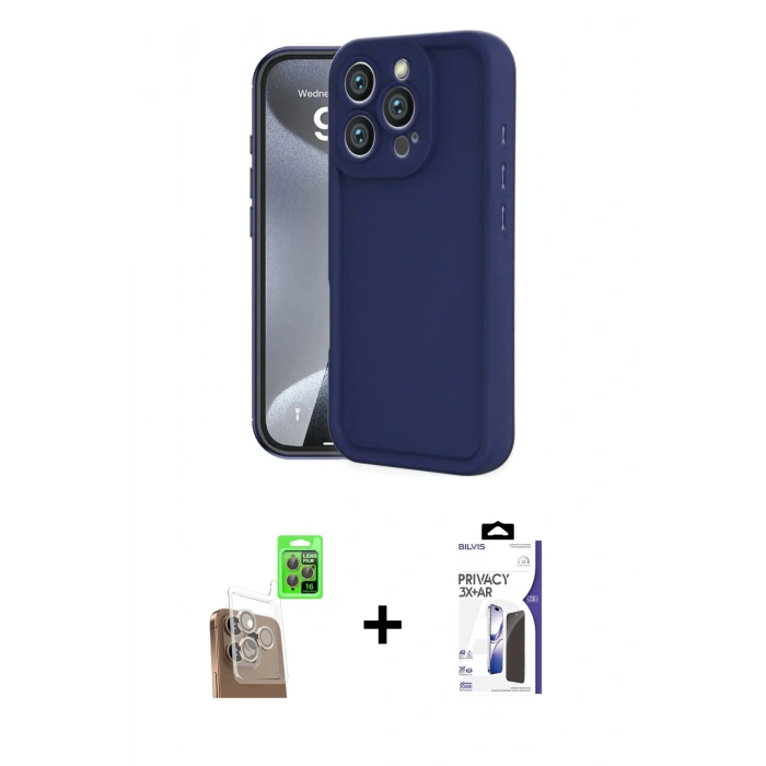 MARSİLYAN™- iPhone 16 Pro Max Kılıf Yankı Yansıma Özel Seri - Siyah Bilvis 3X AR Hayalet Cam Ekran Koruyucu + Raze Metal Kamera Lens - CLTM
