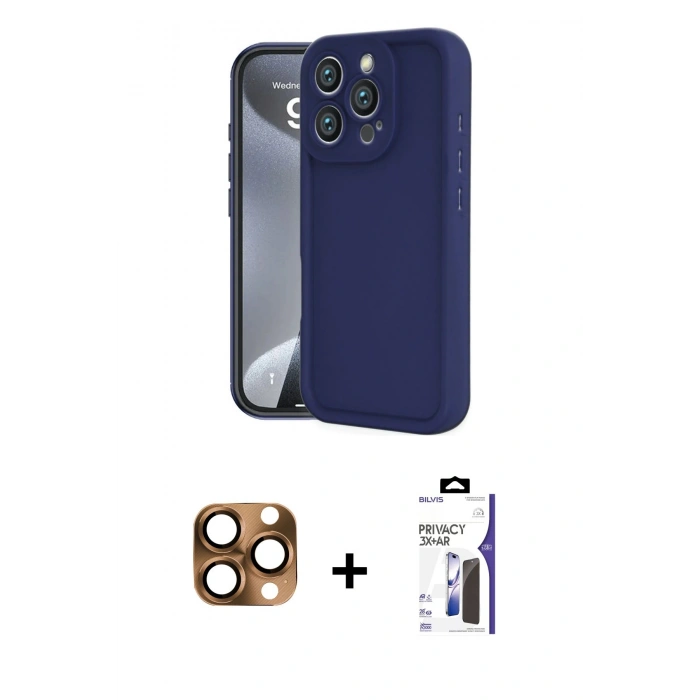 MARSİLYAN™- iPhone 16 Pro Max Kılıf Yankı Yansıma Özel Seri - Siyah Bilvis 3X AR Hayalet Cam Ekran Koruyucu + Pers Alüminyum Kamera Lens - CLTM