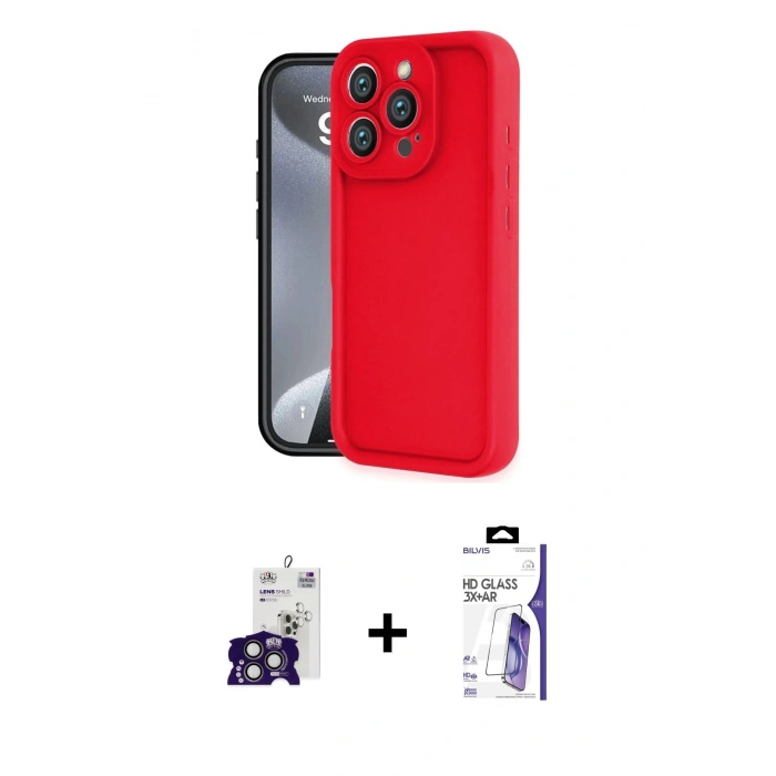 MARSİLYAN™- iPhone 16 Pro Max Kılıf Yankı Yansıma Özel Seri - Siyah Bilvis 3X AR HD Cam Ekran Koruyucu + Bilvis Titan Kamera Lens - TMGI