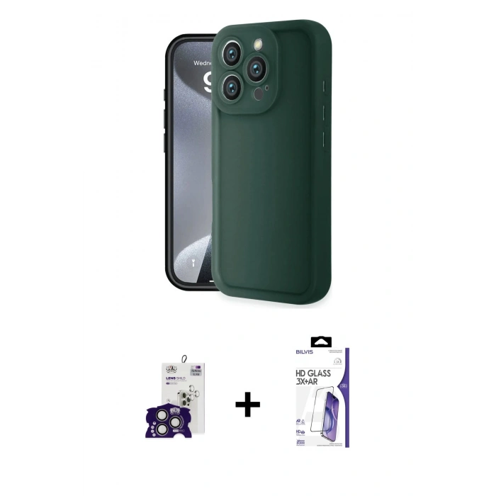 MARSİLYAN™- iPhone 16 Pro Max Kılıf Yankı Yansıma Özel Seri - Siyah Bilvis 3X AR HD Cam Ekran Koruyucu + Bilvis Titan Kamera Lens - TMGI