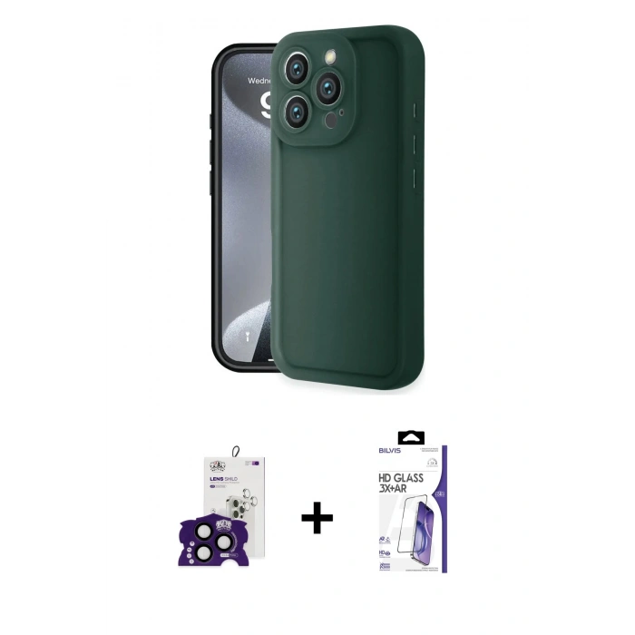 MARSİLYAN™- iPhone 16 Pro Max Kılıf Yankı Yansıma Özel Seri - Siyah Bilvis 3X AR HD Cam Ekran Koruyucu + Bilvis Titan Kamera Lens - SH