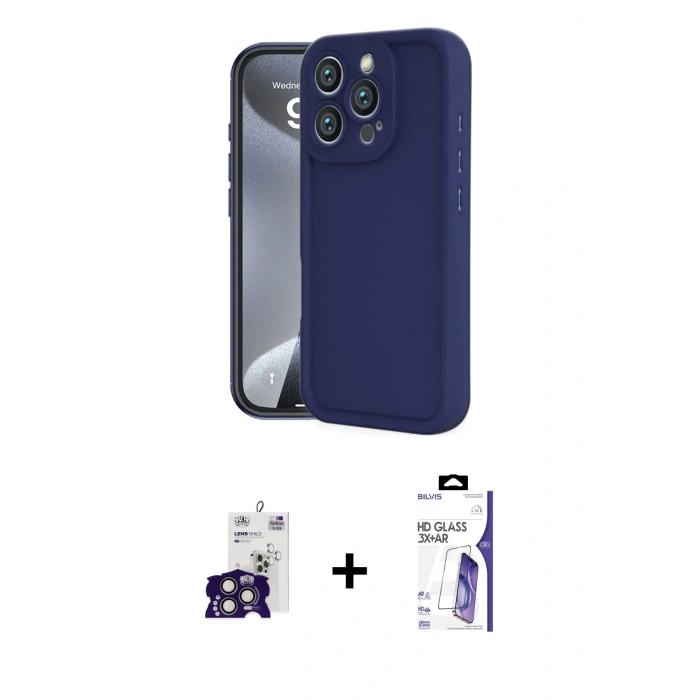 MARSİLYAN™- iPhone 16 Pro Max Kılıf Yankı Yansıma Özel Seri - Siyah Bilvis 3X AR HD Cam Ekran Koruyucu + Bilvis Titan Kamera Lens - TMGI