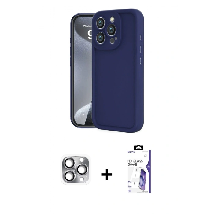MARSİLYAN™- iPhone 16 Pro Max Kılıf Yankı Yansıma Özel Seri - Siyah Bilvis 3X AR HD Cam Ekran Koruyucu + Pers Alüminyum Kamera Lens - GI