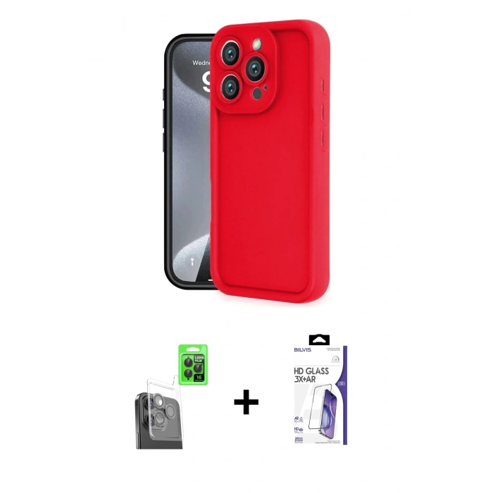 MARSİLYAN™- iPhone 16 Pro Max Kılıf Yankı Yansıma Özel Seri - Siyah Bilvis 3X AR HD Cam Ekran Koruyucu + Raze Metal Kamera Lens - SH