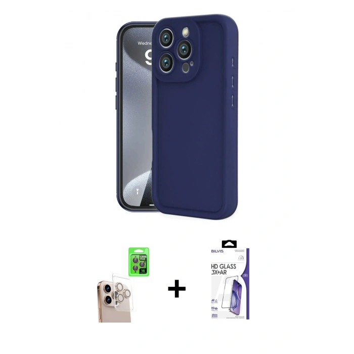 MARSİLYAN™- iPhone 16 Pro Max Kılıf Yankı Yansıma Özel Seri - Siyah Bilvis 3X AR HD Cam Ekran Koruyucu + Raze Metal Kamera Lens - NLGY