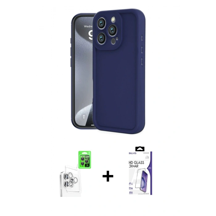 MARSİLYAN™- iPhone 16 Pro Max Kılıf Yankı Yansıma Özel Seri - Siyah Bilvis 3X AR HD Cam Ekran Koruyucu + Raze Metal Kamera Lens - BZ