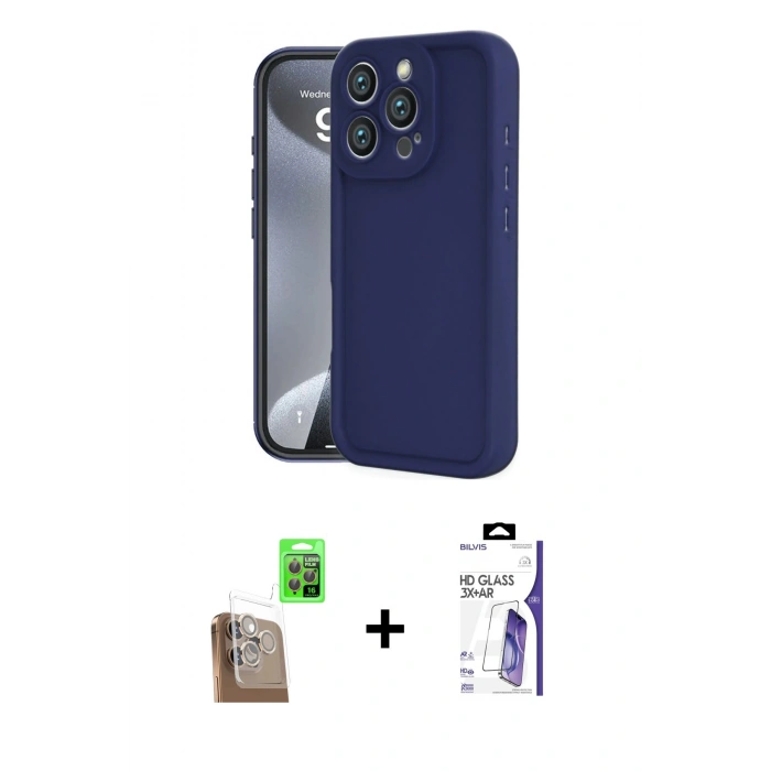 MARSİLYAN™- iPhone 16 Pro Max Kılıf Yankı Yansıma Özel Seri - Siyah Bilvis 3X AR HD Cam Ekran Koruyucu + Raze Metal Kamera Lens - CLTM