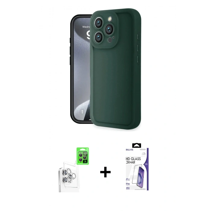 MARSİLYAN™- iPhone 16 Pro Max Kılıf Yankı Yansıma Özel Seri - Siyah Bilvis 3X AR HD Cam Ekran Koruyucu + Raze Metal Kamera Lens - BZ
