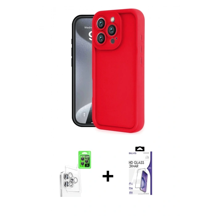 MARSİLYAN™- iPhone 16 Pro Max Kılıf Yankı Yansıma Özel Seri - Siyah Bilvis 3X AR HD Cam Ekran Koruyucu + Raze Metal Kamera Lens - BZ