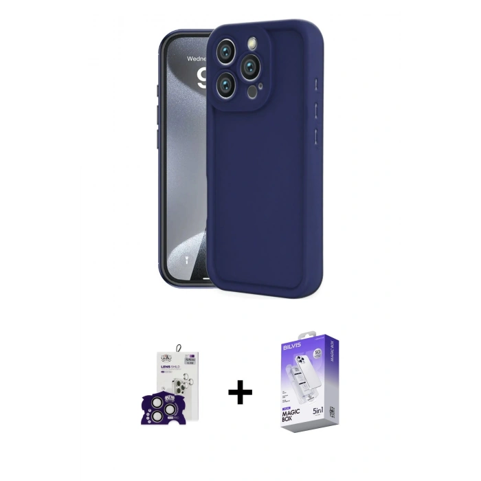 MARSİLYAN™- iPhone 16 Pro Max Kılıf Yankı Yansıma Özel Seri - Siyah Bilvis 5in1 3D Magic Cam Ekran Koruyucu + Bilvis Titan Kamera Lens - TMGI