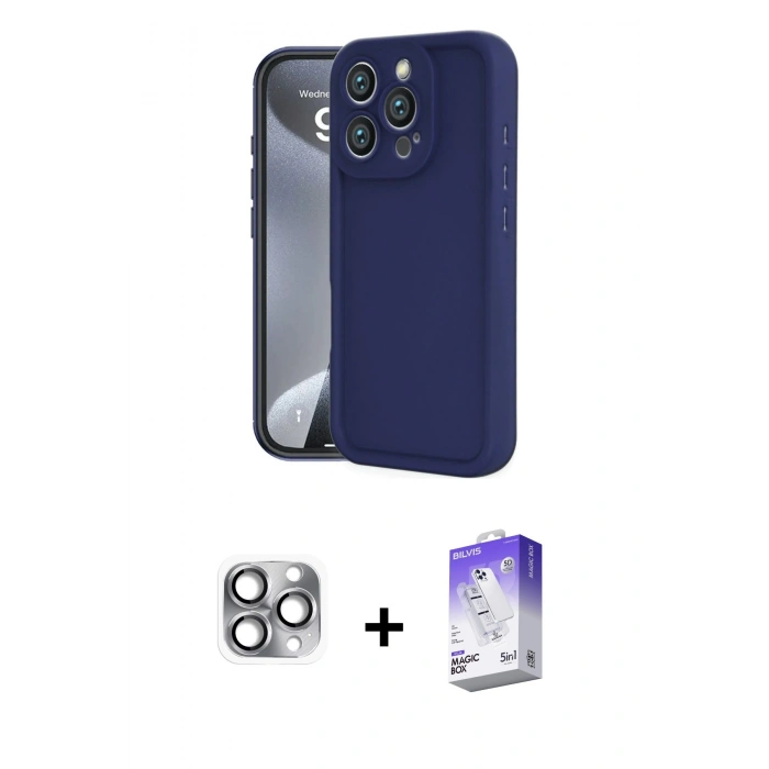 MARSİLYAN™- iPhone 16 Pro Max Kılıf Yankı Yansıma Özel Seri - Siyah Bilvis 5in1 3D Magic Cam Ekran Koruyucu + Pers Alüminyum Kamera Lens - GI