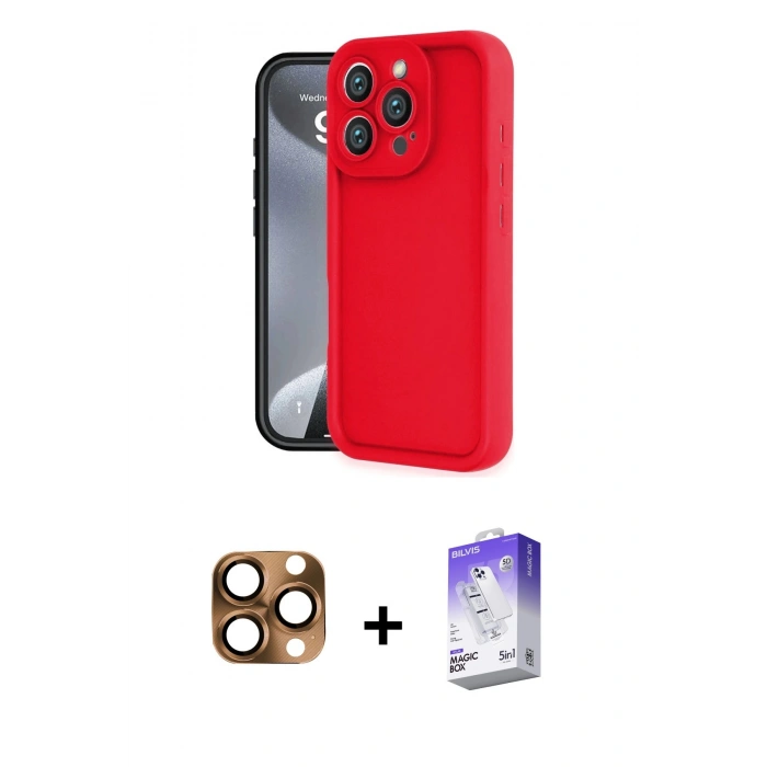 MARSİLYAN™- iPhone 16 Pro Max Kılıf Yankı Yansıma Özel Seri - Siyah Bilvis 5in1 3D Magic Cam Ekran Koruyucu + Çöl Titanyum Pers Alüminyum Kamera Lens