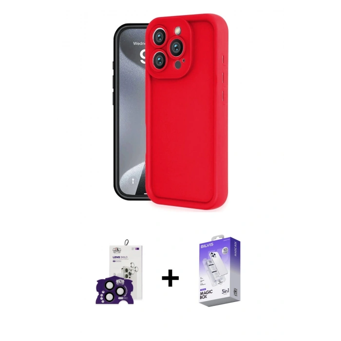 MARSİLYAN™- iPhone 16 Pro Max Kılıf Yankı Yansıma Özel Seri - Siyah Bilvis 5in1 3D Magic Cam Ekran Koruyucu + Siyah Bilvis Titan Kamera Lens