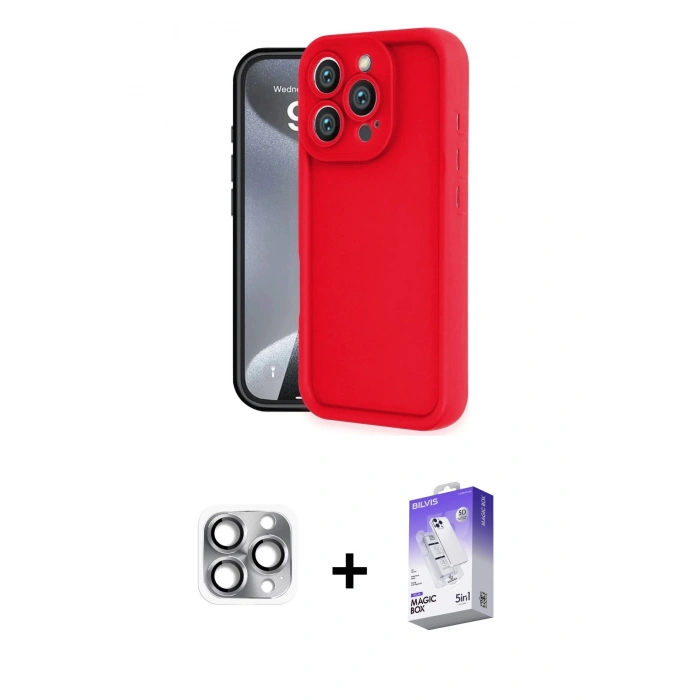 MARSİLYAN™- iPhone 16 Pro Max Kılıf Yankı Yansıma Özel Seri - Siyah Bilvis 5in1 3D Magic Cam Ekran Koruyucu + Pers Alüminyum Kamera Lens - GI