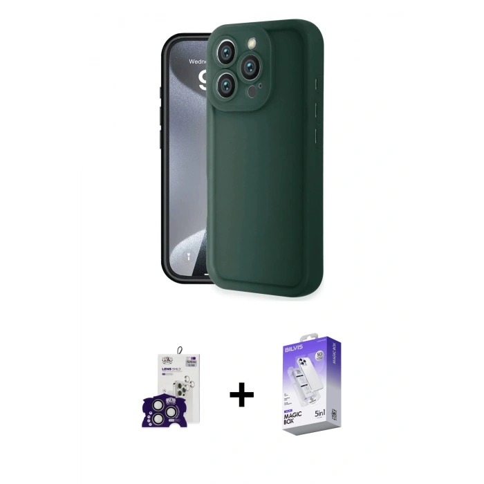 MARSİLYAN™- iPhone 16 Pro Max Kılıf Yankı Yansıma Özel Seri - Siyah Bilvis 5in1 3D Magic Cam Ekran Koruyucu + Bilvis Titan Kamera Lens - TMGI