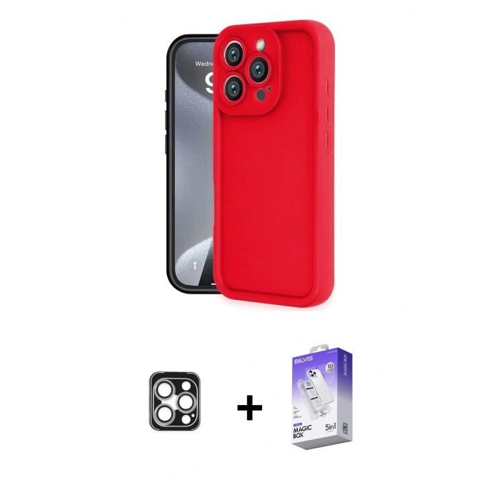MARSİLYAN™- iPhone 16 Pro Max Kılıf Yankı Yansıma Özel Seri - Siyah Bilvis 5in1 3D Magic Cam Ekran Koruyucu + PVD Metal Kamera Lens - GS