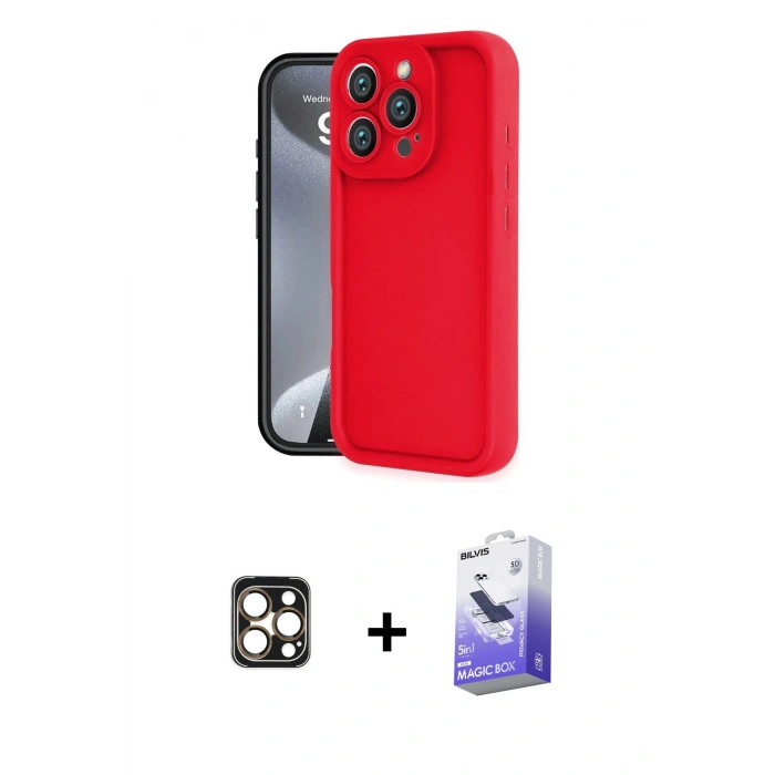 MARSİLYAN™- iPhone 16 Pro Max Kılıf Yankı Yansıma Özel Seri - Siyah Bilvis 5in1 5D Magic Hayalet Cam Ekran Koruyucu + PVD Metal Kamera Lens - GD