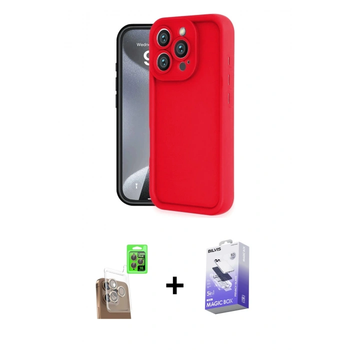 MARSİLYAN™- iPhone 16 Pro Max Kılıf Yankı Yansıma Özel Seri - Siyah Bilvis 5in1 5D Magic Hayalet Cam Ekran Koruyucu + Raze Metal Kamera Lens - CLTM