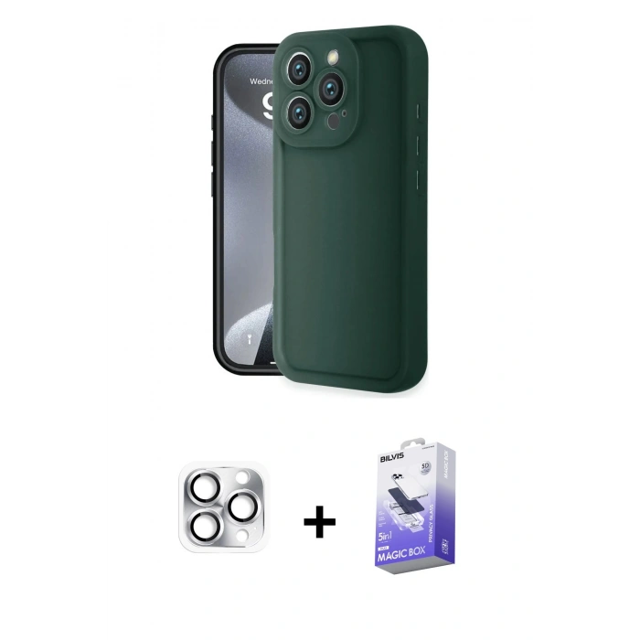 MARSİLYAN™- iPhone 16 Pro Max Kılıf Yankı Yansıma Özel Seri - Siyah Bilvis 5in1 5D Magic Hayalet Cam Ekran Koruyucu + Pers Alüminyum Kamera Lens - GS