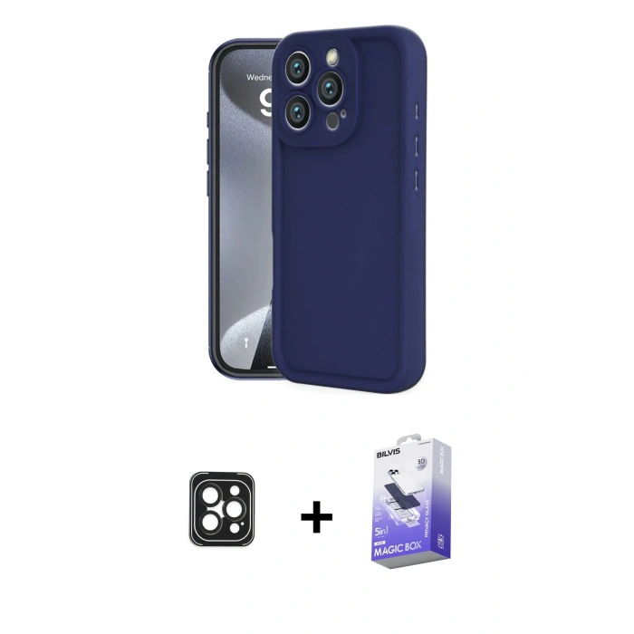 MARSİLYAN™- iPhone 16 Pro Max Kılıf Yankı Yansıma Özel Seri - Siyah Bilvis 5in1 5D Magic Hayalet Cam Ekran Koruyucu + PVD Metal Kamera Lens - SH