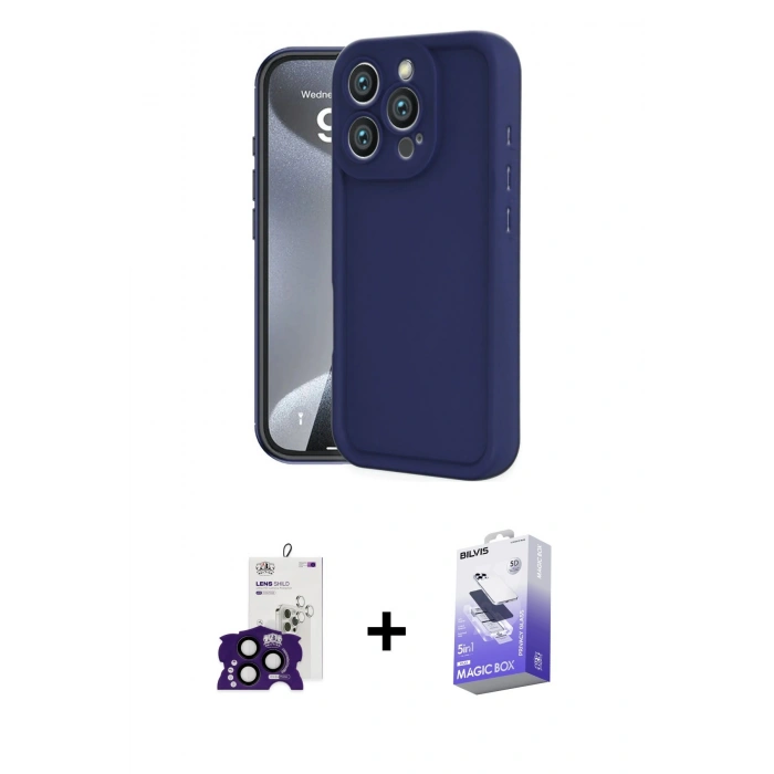 MARSİLYAN™- iPhone 16 Pro Max Kılıf Yankı Yansıma Özel Seri - Siyah Bilvis 5in1 5D Magic Hayalet Cam Ekran Koruyucu + Bilvis Titan Kamera Lens - SH
