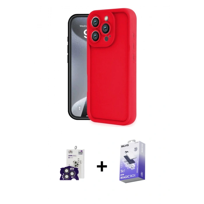 MARSİLYAN™- iPhone 16 Pro Max Kılıf Yankı Yansıma Özel Seri - Siyah Bilvis 5in1 5D Magic Hayalet Cam Ekran Koruyucu + Bilvis Titan Kamera Lens - TMGI