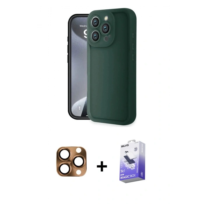 MARSİLYAN™- iPhone 16 Pro Max Kılıf Yankı Yansıma Özel Seri - Siyah Bilvis 5in1 5D Magic Hayalet Cam Ekran Koruyucu + Pers Alüminyum Kamera Lens - CLTM