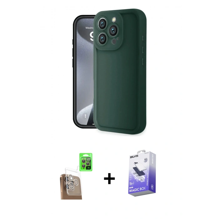 MARSİLYAN™- iPhone 16 Pro Max Kılıf Yankı Yansıma Özel Seri - Siyah Bilvis 5in1 5D Magic Hayalet Cam Ekran Koruyucu + Raze Metal Kamera Lens - CLTM