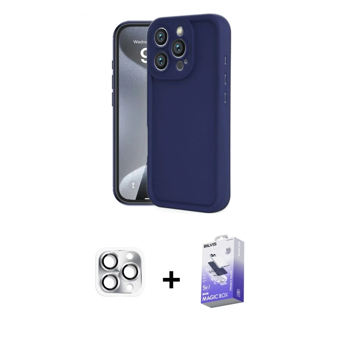 MARSİLYAN™- iPhone 16 Pro Max Kılıf Yankı Yansıma Özel Seri - Siyah Bilvis 5in1 5D Magic Hayalet Cam Ekran Koruyucu + Pers Alüminyum Kamera Lens - GS