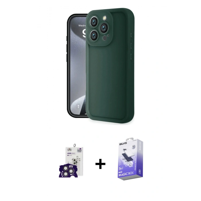 MARSİLYAN™- iPhone 16 Pro Max Kılıf Yankı Yansıma Özel Seri - Siyah Bilvis 5in1 5D Magic Hayalet Cam Ekran Koruyucu + Bilvis Titan Kamera Lens - TMGI