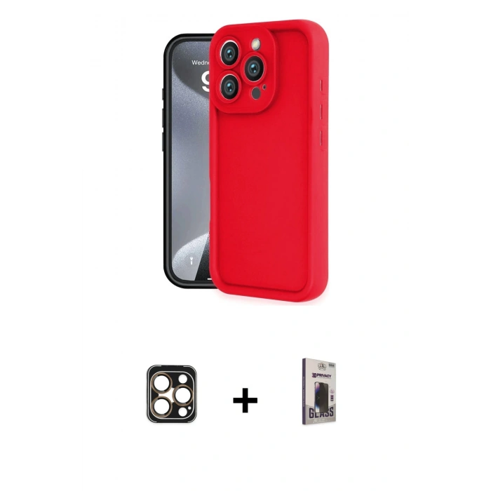 MARSİLYAN™- iPhone 16 Pro Max Kılıf Yankı Yansıma Özel Seri - Siyah Bilvis Hayalet Cam Ekran Koruyucu + Gold PVD Metal Kamera Lens